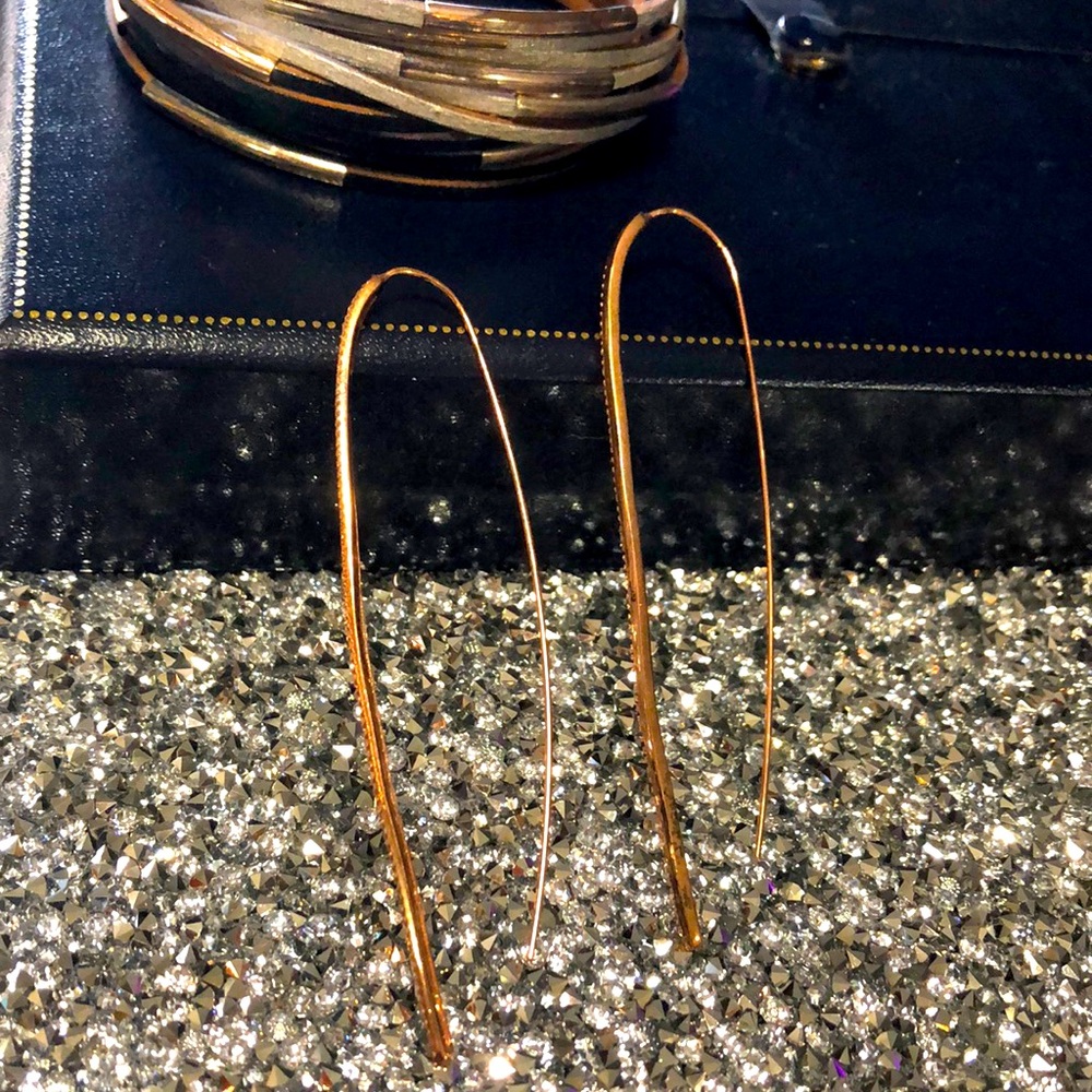 💯18K Gold Plated Sterling Silver Micro Pave Diamond 💎 Threader Earrings NWOT🛍